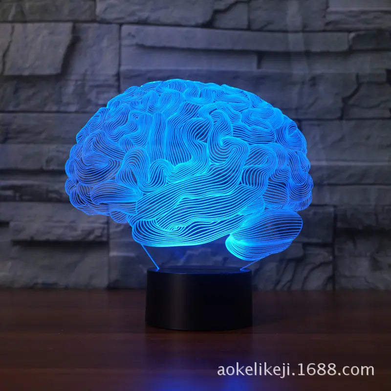 3D Acrylic Brain Light Lamp Blue Gradient Remote Control