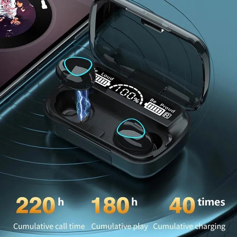9D Hifi Black Earbuds with LED Display & 2000mAh Bank